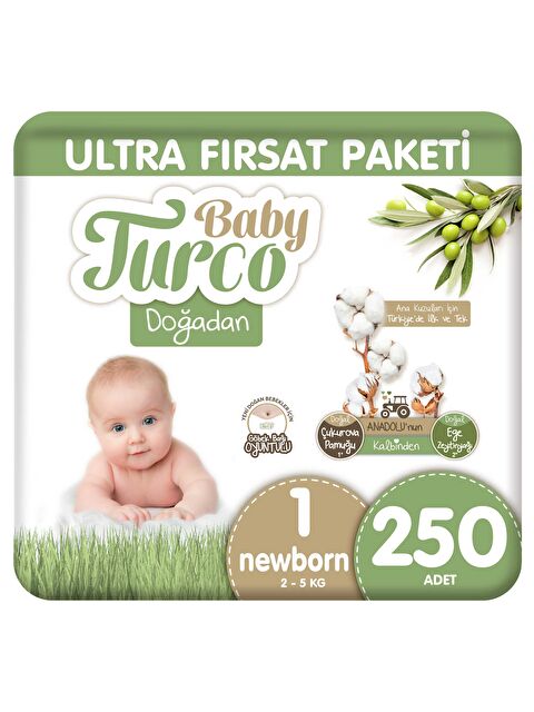 Baby Turco Doğadan Ultra Fırsat Paketi Bebek Bezi 1 Numara Newborn 250 Adet - S000158231-10231