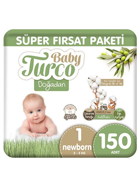 Baby Turco Doğadan Süper Fırsat Paketi Bebek Bezi 1 Numara Newborn 150 Adet - S000158233-10231
