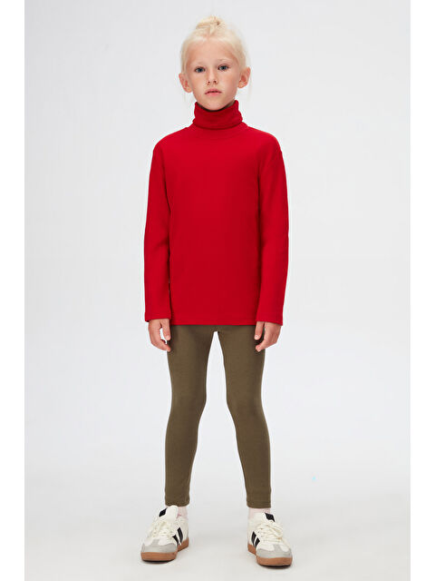 Lovetti Kırmızı Basic Kışlık Tam Balıkçı Yaka Uzun Kollu Kız Çocuk Tişört - S000053598-20045