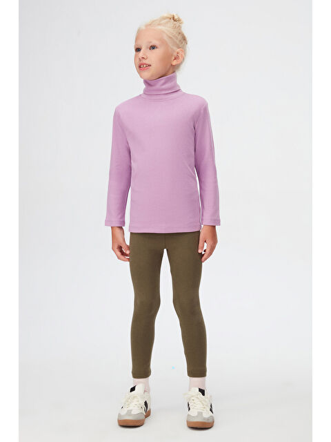 Lovetti Lila Basic Kışlık Tam Balıkçı Yaka Uzun Kollu Kız Çocuk Tişört - S000053598-17878