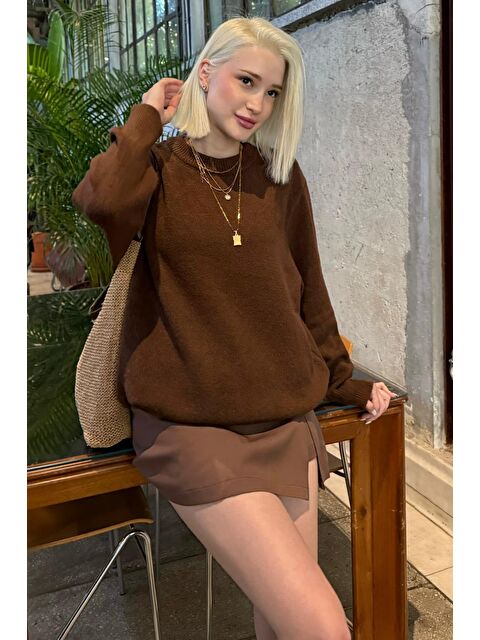 Madmext Kahverengi Bisiklet Yaka Kadın Triko Kazak Mg2494 - S000437739-19413