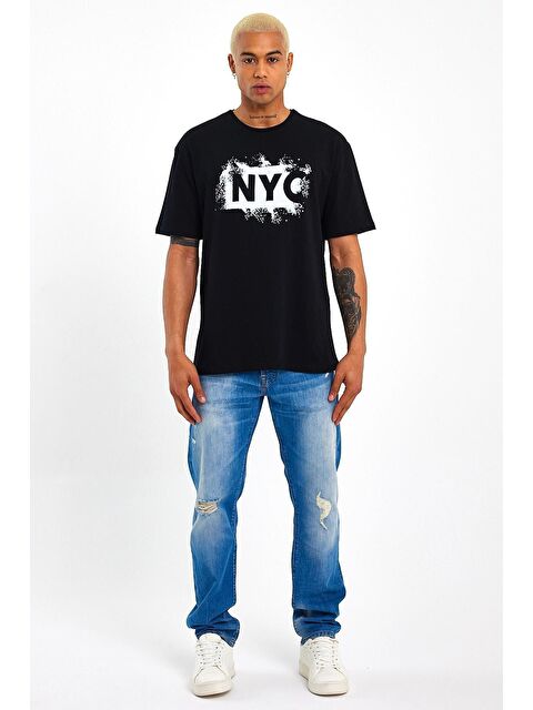 Süperlife Erkek Bisiklet Yaka Regular Fit NYC Baskılı Tişort SPR22TS114 - S000026727-19351