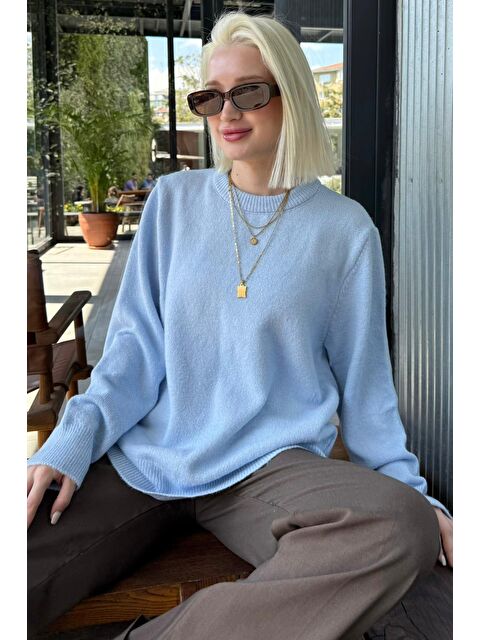 Madmext Bebe Mavisi Bisiklet Yaka Kadın Triko Kazak Mg2494 - S000437739-3642