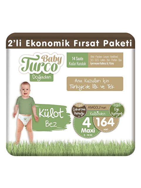Baby Turco Doğadan 2'li Ekonomik Fırsat Paketi Külot Bez 4 Numara Maxi 164 Adet - S000158263-10231