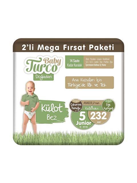 Baby Turco Doğadan 2'li Mega Fırsat Paketi Külot Bez 5 Numara Junior 232 Adet - S000160770-10231