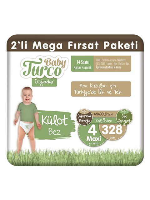 Baby Turco Doğadan 2'li Mega Fırsat Paketi Külot Bez 4 Numara Maxi 328 Adet - S000158255-10231