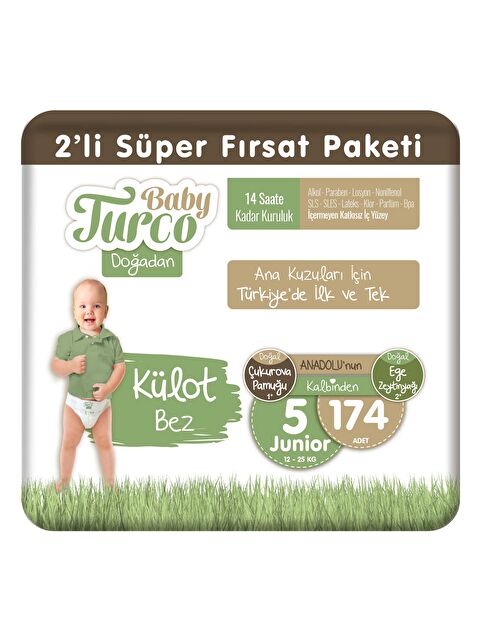Baby Turco Doğadan 2'li Süper Fırsat Paketi Külot Bez 5 Numara Junior 174 Adet - S000158270-10231