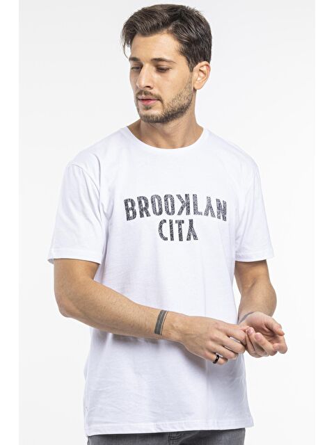 Süperlife Bisiklet yaka Brooklyn City Baskılı Erkek Tişört SPR 253 - S000014649-20063
