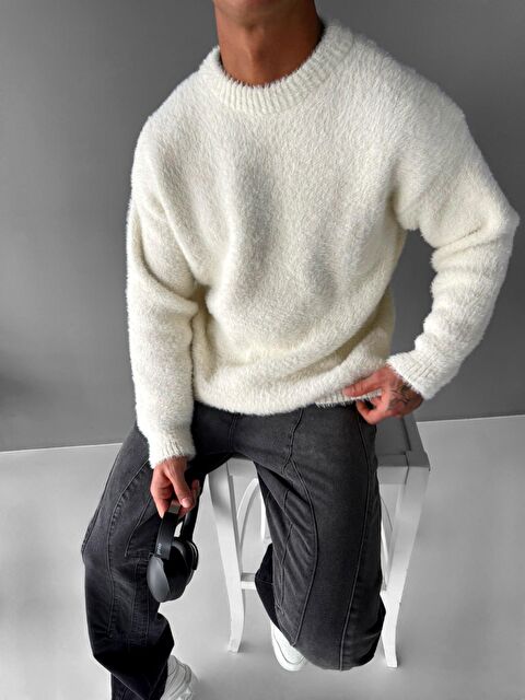 Abluka Online Erkek Oversize Dokulu Kazak Ekru - S000118419-19965