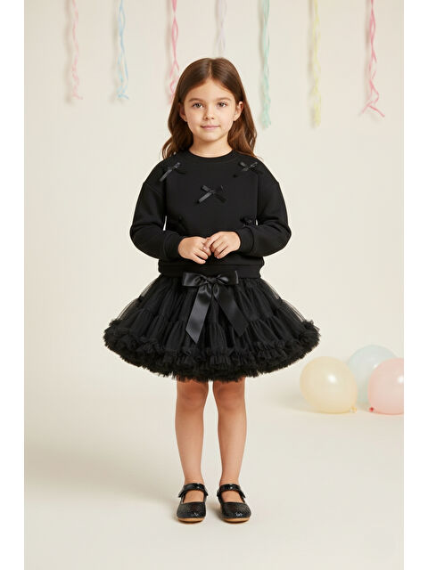 Le Mabelle Siyah Fiyonk Detaylı Kız Çocuk Sweatshirt - S000424902-19351