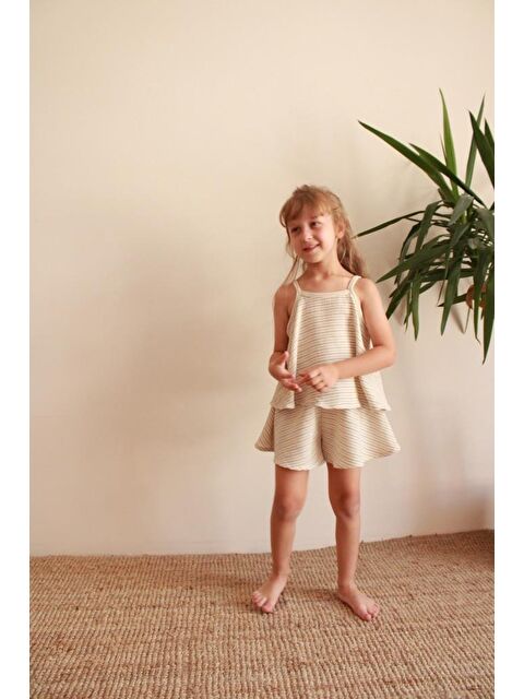 Oh La La Koala For Little Ones Siyah Çizgili Volanlı Kız Askılı ve Şort Takım - S000432872-19966