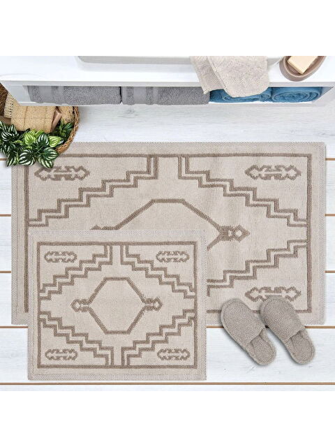 Evidea Soft Klas 2'li Banyo Paspası - Ekru / Bej - 60x100 cm + 50x60 cm - S000391064-37264