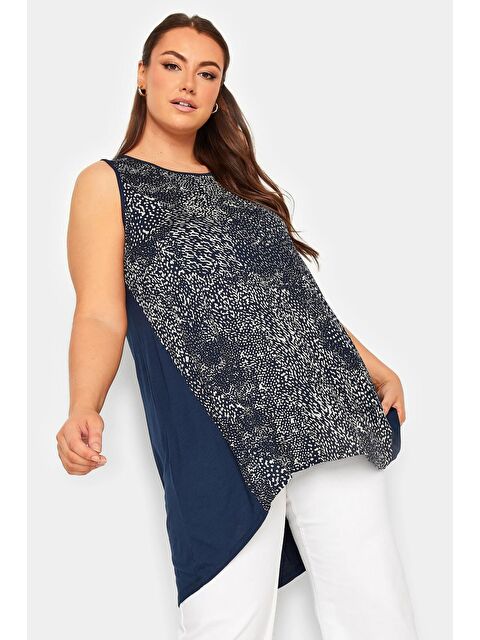 Stil Diva Büyük Beden Bisiklet Yaka Kısa Kollu Arkası Uzun Desenli Bluz 302255 - S000063811-21164