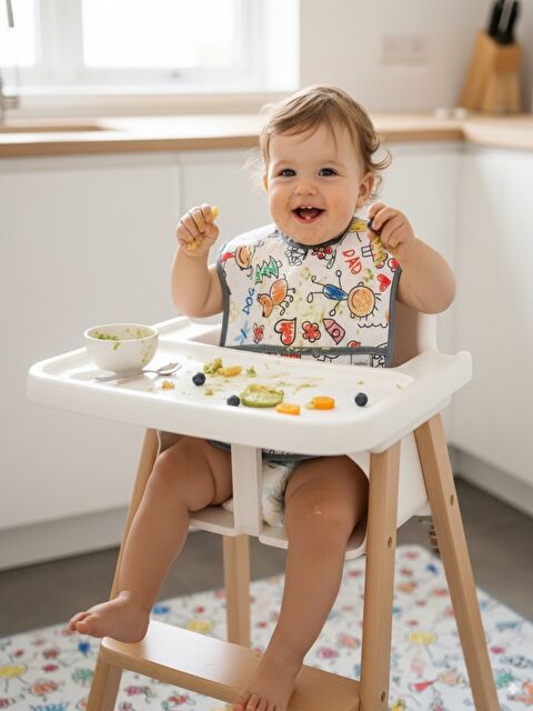 Yorni 6-24ay Family Boyundan Cırtlı, Sıvı Geçirmez, Makinede Yıkanabilir, Ekoteks, Cepli Bebek Mama Önlüğü - S000107416-20063