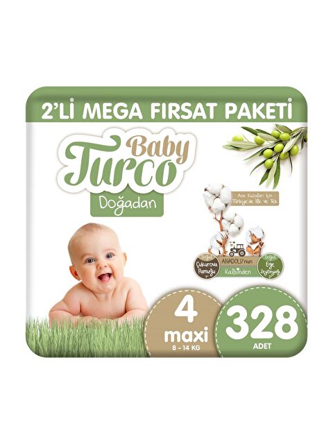 Baby Turco Doğadan 2'li Mega Fırsat Paketi Bebek Bezi 4 Numara Maxi 328 Adet - S000160771-10231