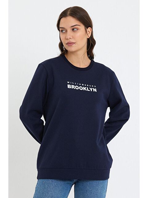 Süperlife Kadın Bisiklet Yaka Oversize Fit Brooklyn Baskılı İnce Sweatshirt SPR23SWK330 - S000015790-21164