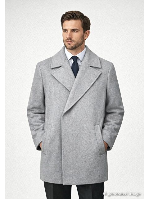 Abluka Online Erkek Oversize İtalyan Kaşe Kaban Gri - S000333046-20600