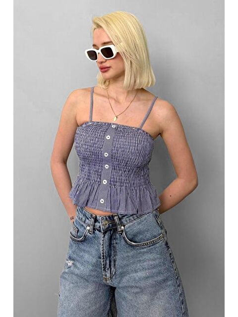 Madmext Saks Ayarlanabilir Askı Pötikareli Crop Mg2371 - S000386058-23710