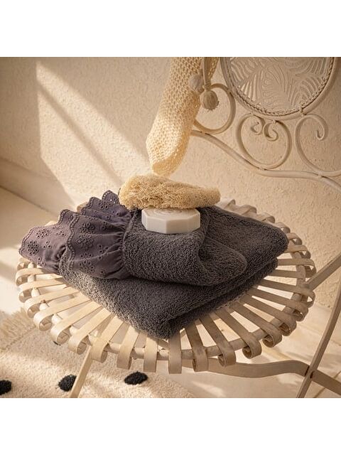 Evidea Soft Fırfırlı Yüz Havlusu - Antrasit - 50x90 cm - S000365847-29666