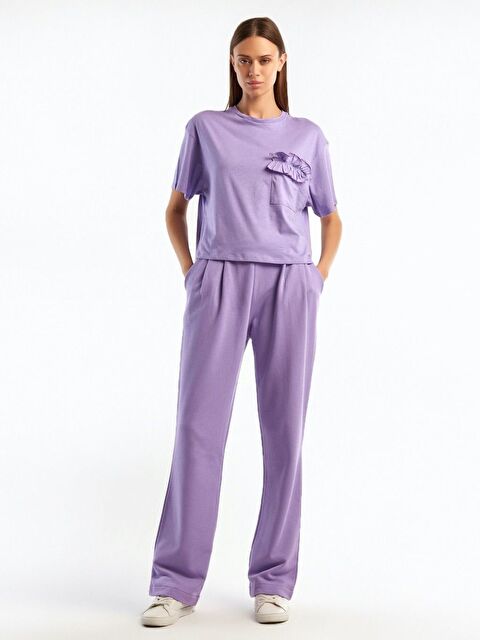 United Colors Of Benetton Kadın Lila 100 Pamuk Beli Lastikli Rahat Kalıp Pantolon - S000279375-17878