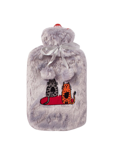 Biggdesign Cats Gri Pelüş Sıcak Su Torbası  Yumuşak Kılıf  2 L  Kedili Tasarım  20x35  Su Sızdırmaz