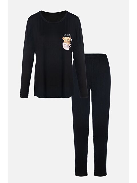 Koza İç Giyim Kadın Yumuşak Dokulu Viskon Dökümlü Pijama Takımı - S000290862-19351