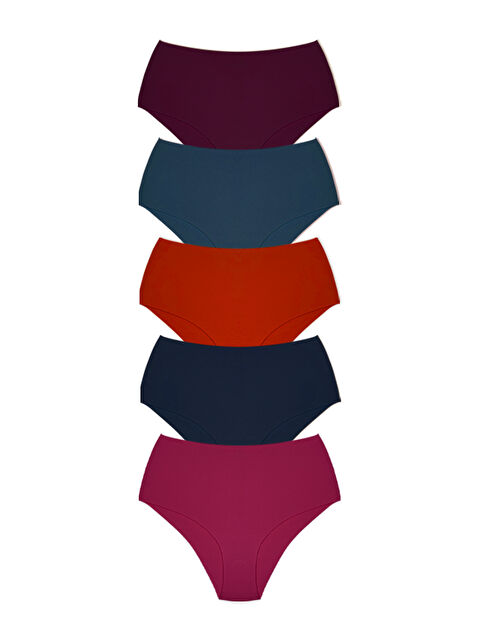 Cottonhill Yüksek Bel Basic Lazer Kesim Bikini Külot 5'Li Paket - 2 - S000398703-23173