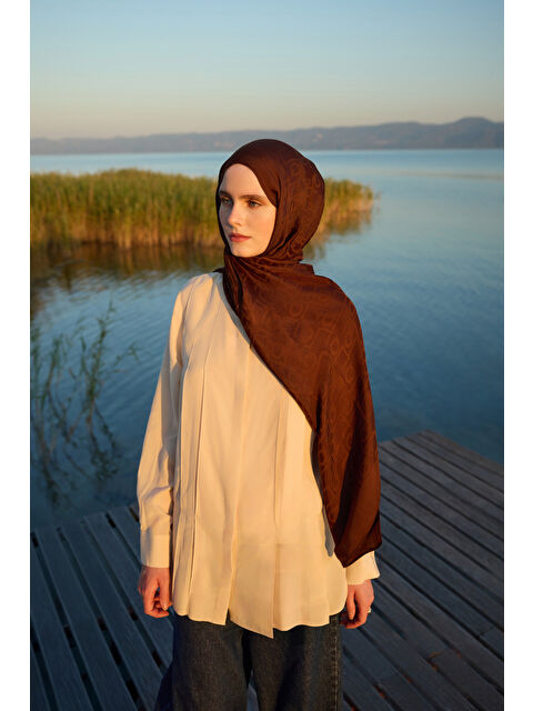 QEF İpek Jakar Monogram Şal Acı Kahve - S000401614-28102