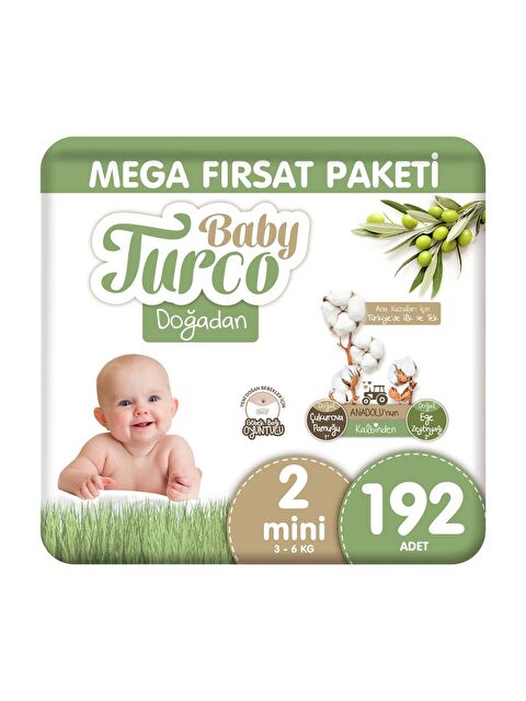Baby Turco Doğadan Mega Fırsat Paketi Bebek Bezi 2 Numara Mini 192 Adet - S000158236-10231