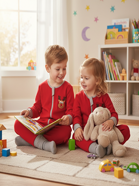 Yorni Unisex Bebek/Çocuk Yılbaşı Nakışlı 2 Tog Polar Uyku Tulumu - S000110411-20043