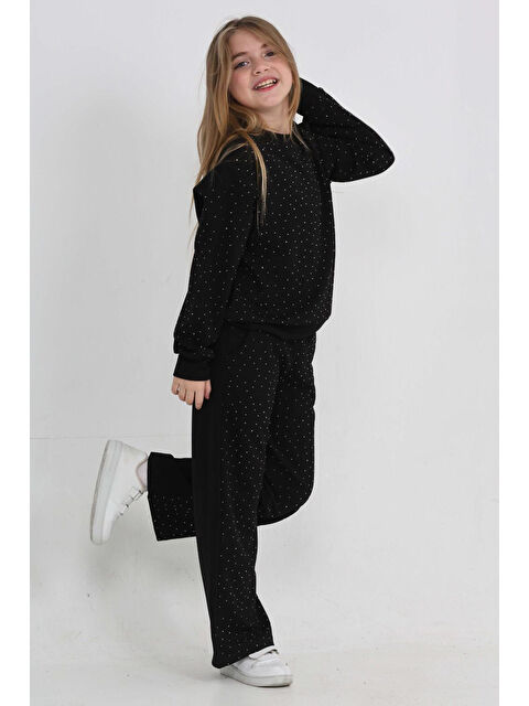 Modanino Kız Çocuk Geniş Paçalı Taş Süslemeli Double Face Kumaş Alt-Üst Takım 12305 - S000452600-19351