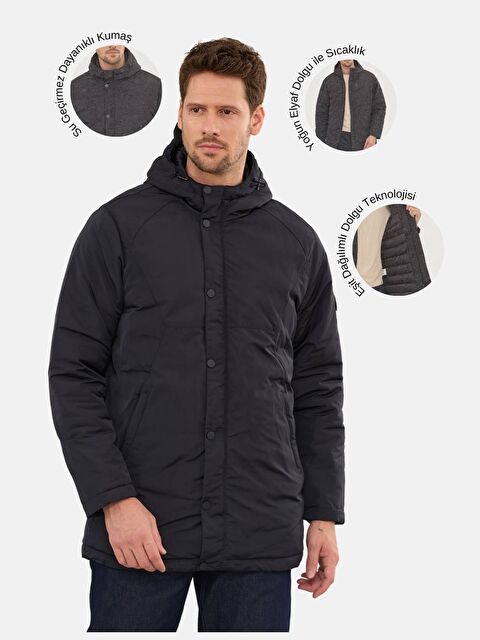 Danger Erkek Kapüşonlu Su Geçirmez Mont Kaban Lacivert - S000261819-21164