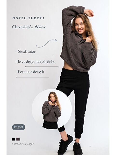 Chandraswear Antrasit Kadın Pelüş Sweatshirt - Rope - S000029018-29666