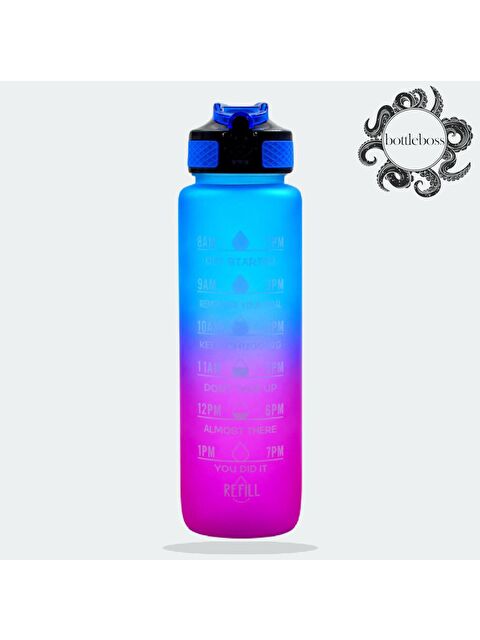 Bottle Boss Renk Geçişli Sızdırmaz Kapak Motivasyon Matarası 1 Litre Sticker HEDİYELİ Mavi (BB-89959) - S000078941-17234
