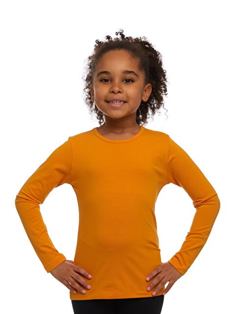 Lovetti Kadmium Sarı Kız Çocuk Düz Basic Elastanlı Uzun Kollu Tişört - S000052869-20067