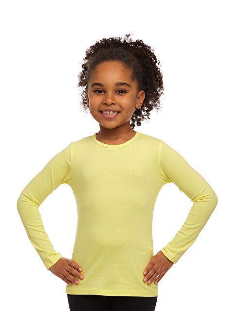 Lovetti Açık Sarı Kız Çocuk Düz Basic Elastanlı Uzun Kollu Tişört - S000052869-20065