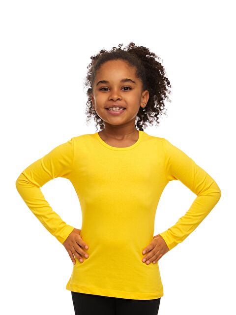 Lovetti Sarı Kız Çocuk Düz Basic Elastanlı Uzun Kollu Tişört - S000052869-20072