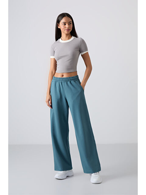 Tommylife Orman Yeşili Yüksek Bel Cepli Rahat Form Geniş Paça Kadın Eşofman Alt - 94567 - S000028575-20662