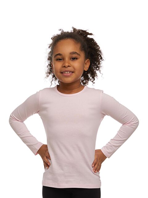 Lovetti Uçuk pembe Kız Çocuk Düz Basic Elastanlı Uzun Kollu Tişört - S000052869-20026