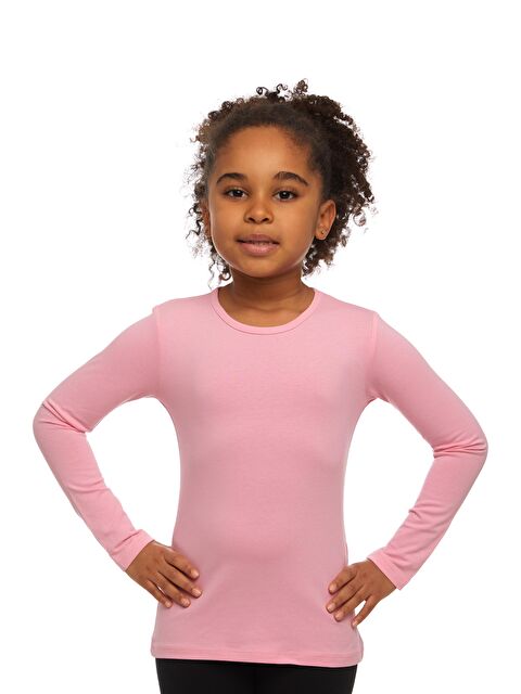 Lovetti Pembe Kız Çocuk Düz Basic Elastanlı Uzun Kollu Tişört - S000052869-20024