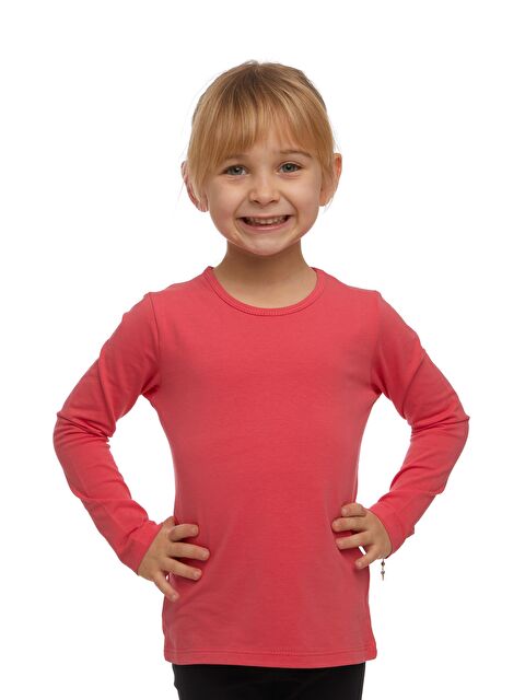 Lovetti Nar Çiçeği Kız Çocuk Düz Basic Elastanlı Uzun Kollu Tişört - S000052869-20048
