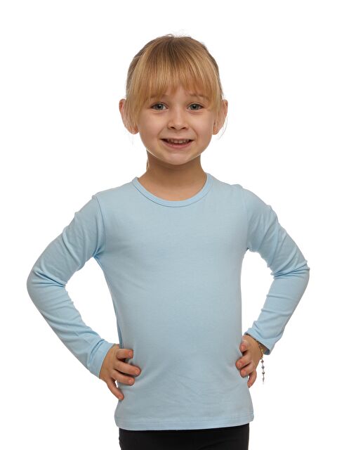 Lovetti Bebek Mavisi Kız Çocuk Düz Basic Elastanlı Uzun Kollu Tişört - S000052869-3642