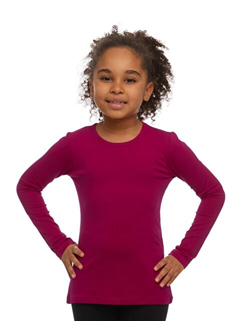 Lovetti Mürdüm Kız Çocuk Düz Basic Elastanlı Uzun Kollu Tişört - S000052869-20036