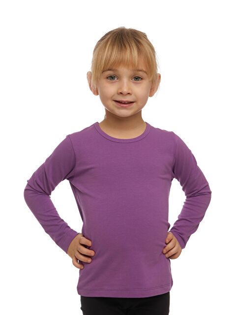 Lovetti Açık Mor Kız Çocuk Düz Basic Elastanlı Uzun Kollu Tişört - S000052869-20038