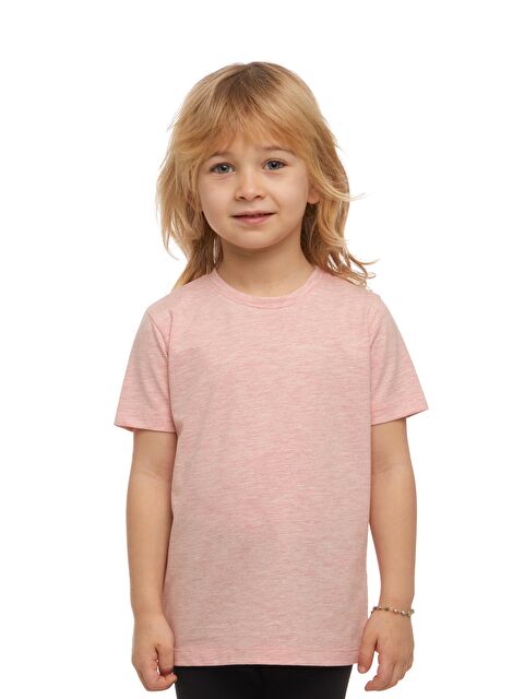 Lovetti Koyu Pembe Melanj Unısex Sıfır Yaka Kısa Kollu Tişört - S000053887-20022