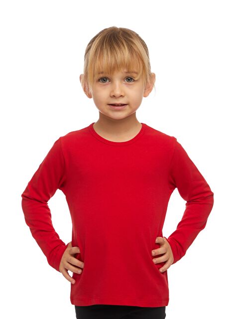 Lovetti Açık Kırmızı Kız Çocuk Düz Basic Elastanlı Uzun Kollu Tişört - S000052869-20043