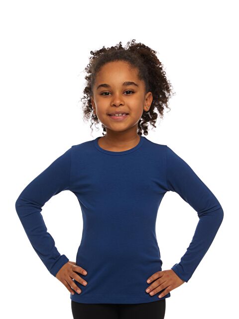 Lovetti İndigo Kız Çocuk Düz Basic Elastanlı Uzun Kollu Tişört - S000052869-23093