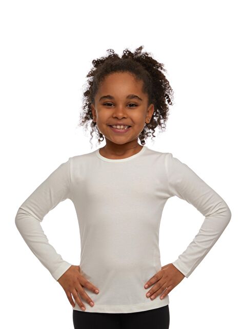 Lovetti Ekru Kız Çocuk Düz Basic Elastanlı Uzun Kollu Tişört - S000052869-19965