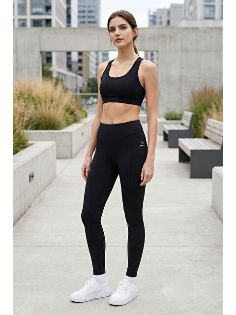 Tommylife Siyah Polyester Standart Fit Esnek Performans Kadın Tayt - 94666 - S000364960-19351