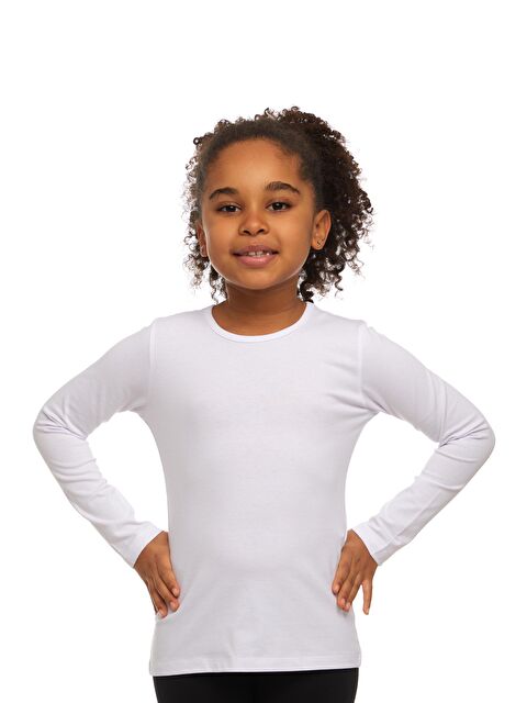 Lovetti Beyaz Kız Çocuk Düz Basic Elastanlı Uzun Kollu Tişört - S000052869-20063